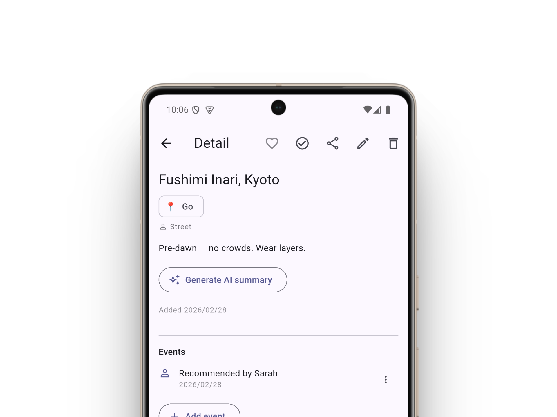 App detail screen